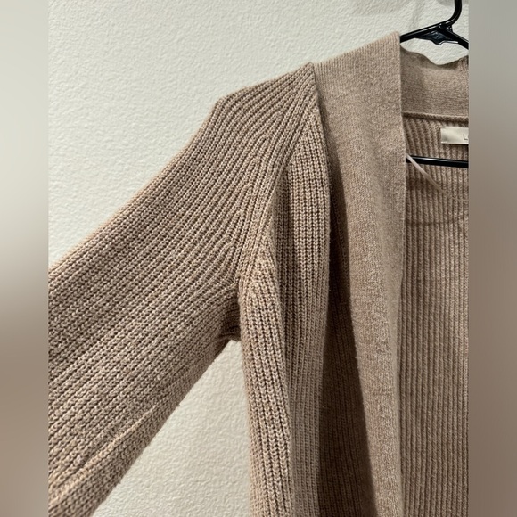 LOFT Cream Wool Blend Knit Open Front Longline Cardigan Sweater Size Medium - Picture 2 of 14